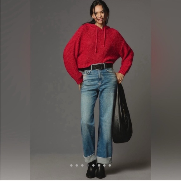 NWOT Pilcro knotted crop hoodie Cherry Red Medium - Picture 2 of 8